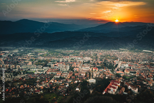 Petrosani city sunset in Hunedoara, Transylvania, Romania photo