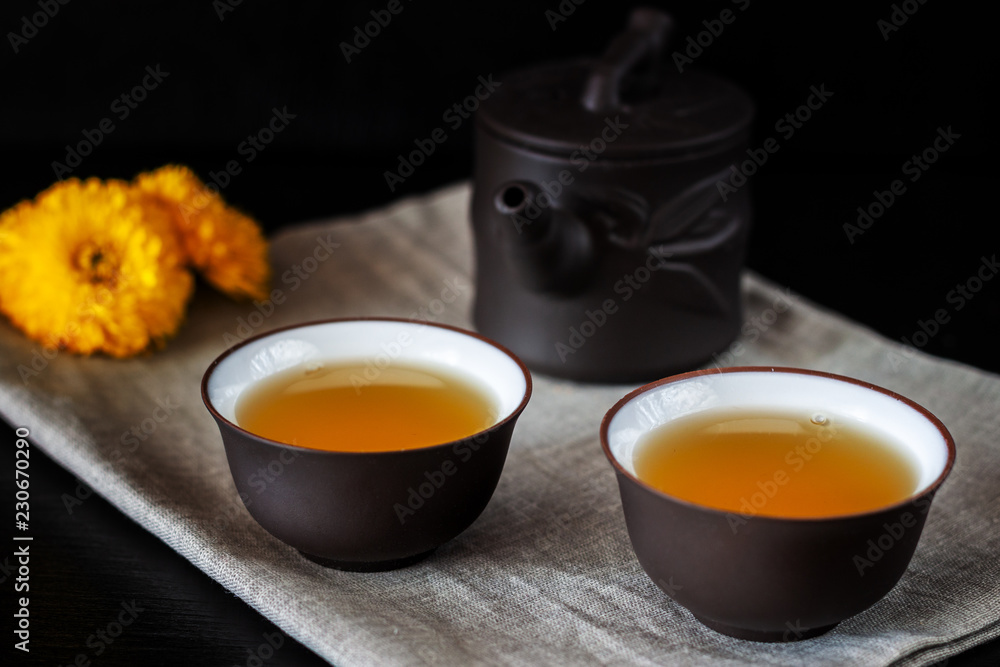 Chinese brown teapot and cups for tea Chinese brown teapot and cups for tea