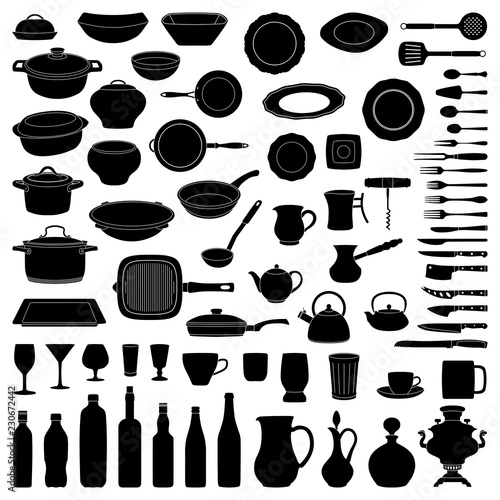 Kitchen tool collection. Vector silhouette illustration
