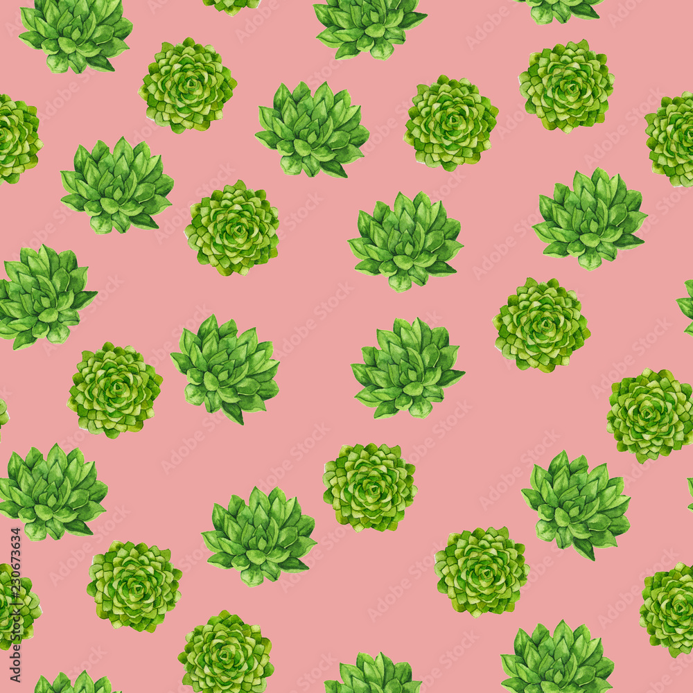 Seamless pattern with green cactus plants on pastel pink background. Hand drawn watercolor illustration. Seamless pattern with green cactus plants on pastel pink background. Hand drawn watercolor illustration.