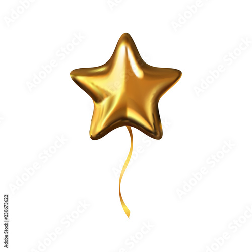 Gold Star Helium Balloon isolated on white background. Christmas Party 3d design element.