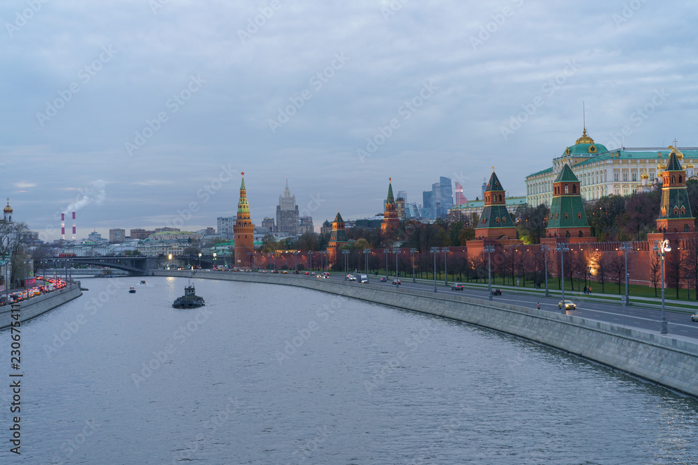 Autumn Moscow Kremlin, the Ivan the Great bell tower, the Assumption cathedral, the Arkhangelsk cathedral and the Residence of the President of the Russian Federation