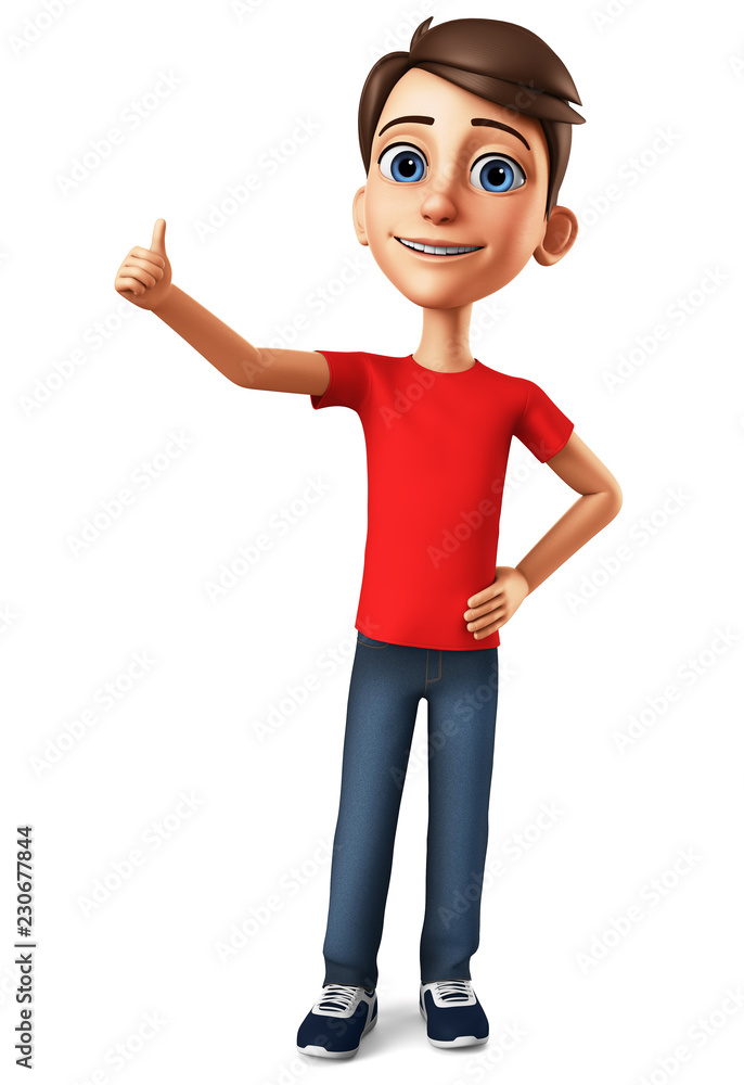 The guy shows thumb up on a white background. 3d rendering. Illustration for advertising. The guy shows thumb up on a white background. 3d rendering. Illustration for advertising.