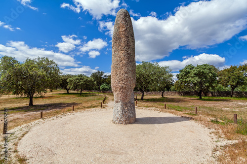 Menir da Meada Standing Stone. Largest menhir of the Iberian Peninsula. Neolithic monument of prehistory. Phallic shape representing fertility. Castelo de Vide, Portugal photo