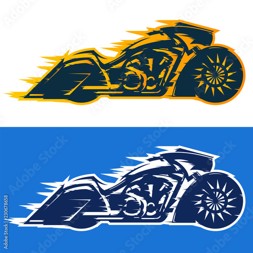 Motorcycle vector illustration Bagger style,  Baggers custom motorbike covered in flames 