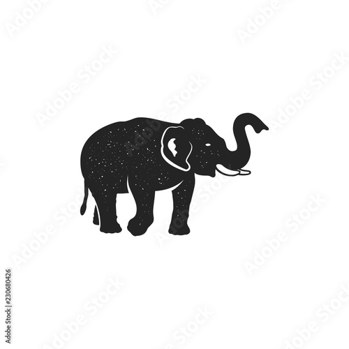 Elephant icon. Vintage hand drawn wild animal symbol. Monochrome retro design, style. With distressed effect. Stock vector pictogram isolated on white background © jeksonjs