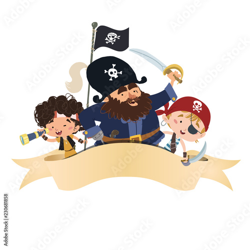 Grupo de piratas con una orla