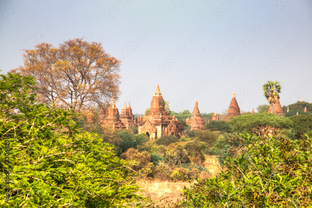 Early morning view over the temples of Bagan, a historical site in Myanmar
