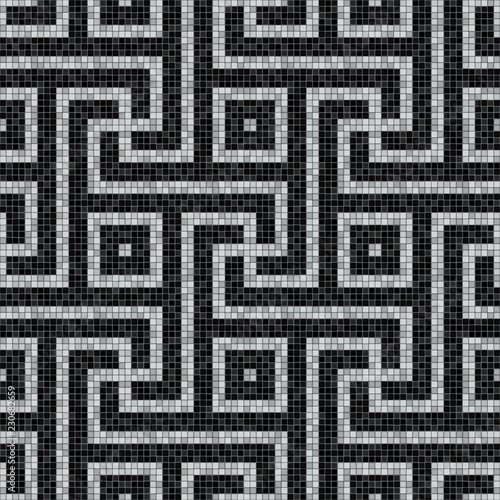 geometric black and white mosaic seamless pattern in antique roman style