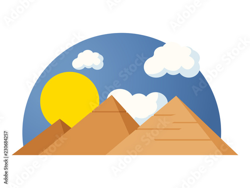 Famous Egyptian pyramids under the sun and blue sky