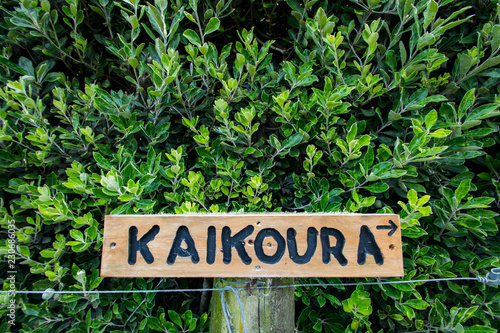 A stylish sign indicating the town of Kaikoura, New Zealand © Victor