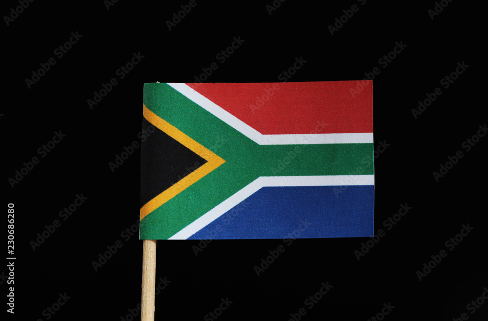 Addition Foster Premonition A national flag of South Africa on toothpick on black background. The flag  has six colours yellow, white, red, blue, black, green. Stock Photo | Adobe  Stock