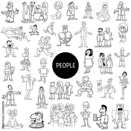 black and white cartoon people collection