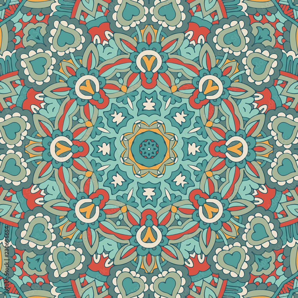 Tribal indian ethnic seamless design. Festive colorful mandala pattern Tribal indian ethnic seamless design. Festive colorful mandala pattern