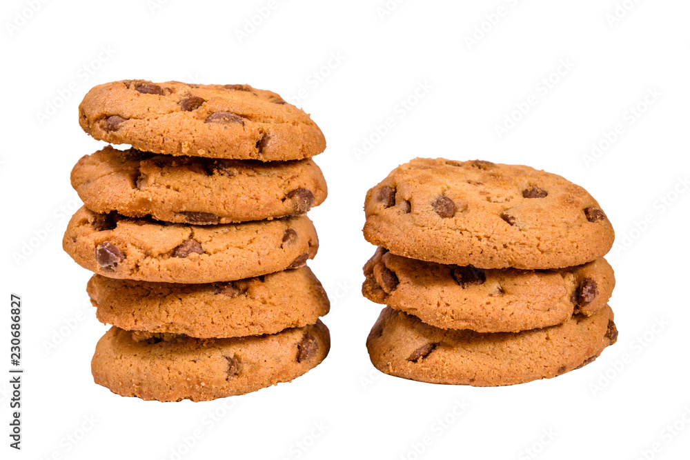 Fresh chocolate chip cookies isolated on white background Fresh chocolate chip cookies isolated on white background