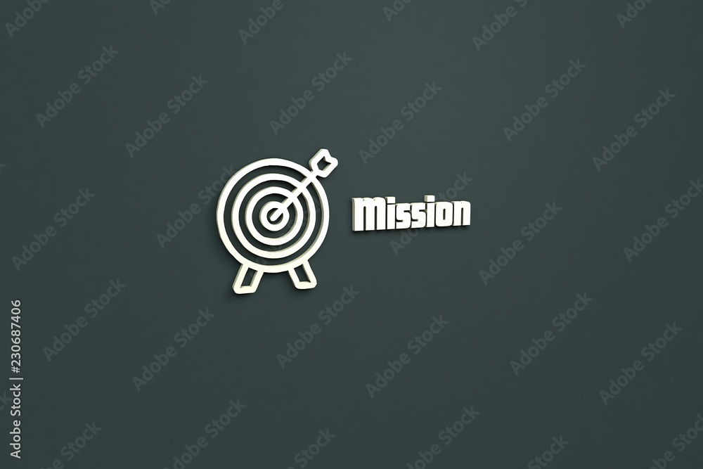 Illustration of Mission with light text on grey background Illustration of Mission with light text on grey background