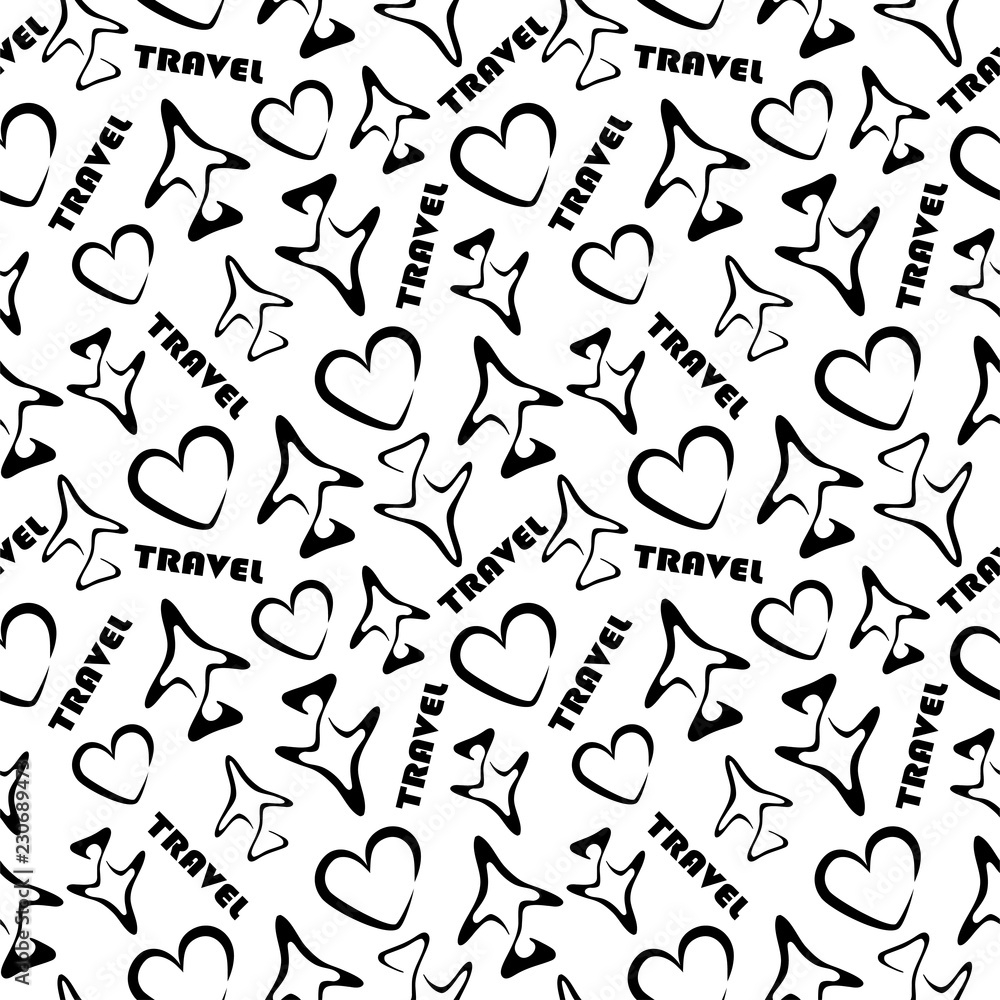 Obraz premium seamless pattern black white travel plane