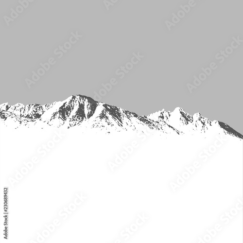 Mountains covered with snow winter landscape on grey background