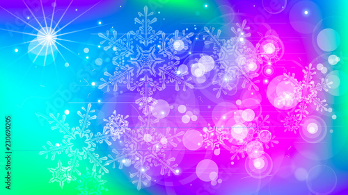 Snowflakes and festive lights - vector background with beautiful snowflakes that merrily shine and shimmer in color space