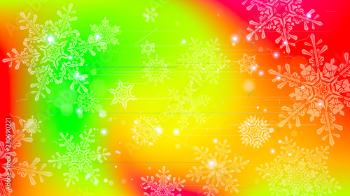 Snowflakes and festive lights - vector background with beautiful snowflakes that merrily shine and shimmer in color space