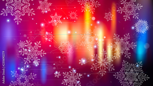 Snowflakes and festive lights - vector background with beautiful snowflakes that merrily shine and shimmer in color space