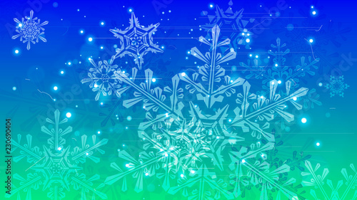Snowflakes and festive lights - vector background with beautiful snowflakes that merrily shine and shimmer in color space