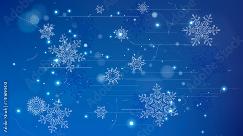 Snowflakes and festive lights - vector background with beautiful snowflakes that merrily shine and shimmer in color space