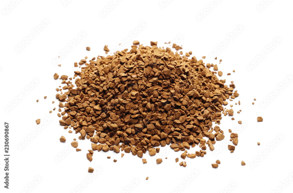 Instant coffee granules isolated on white background and texture Instant coffee granules isolated on white background and texture