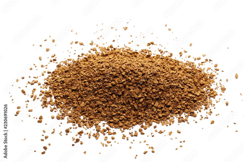 Instant coffee granules isolated on white background and texture Instant coffee granules isolated on white background and texture