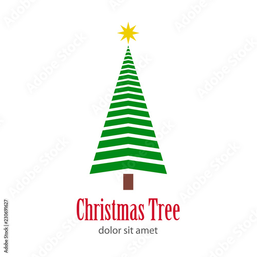 Logotipo Christmas Tree con arbol abstracto con lineas horizontales 