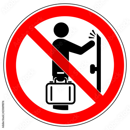 srr470 SignRoundRed - german - Verbotszeichen:  Betteln und Hausieren verboten - (Vertreterbesuch verboten) - english - prohibition sign - no solicitors / no soliciting / no excuses - red g6719