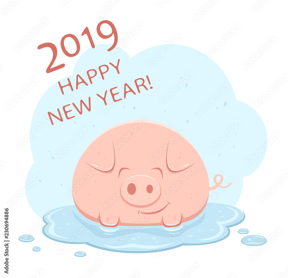Happy Pig and Text Happy New Year Happy Pig and Text Happy New Year