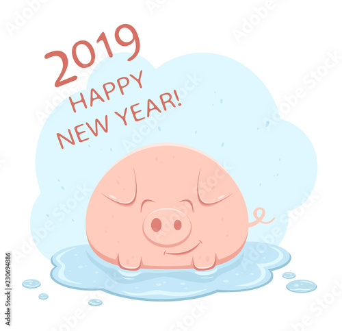 Happy Pig and Text Happy New Year