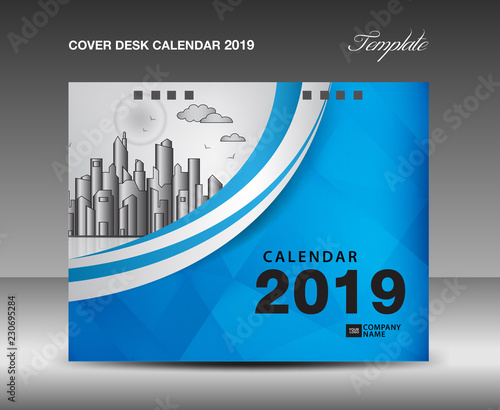 Cover Desk Calendar 2019 Design, annual report template, business brochure flyer, ads, booklet, catalog, book cover, polygonal background