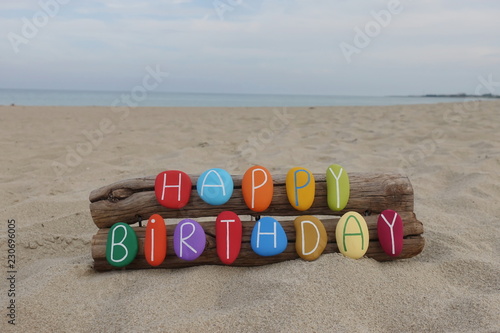 Wall Mural Happy Birthday creative message with a unique composition of colored stone lette