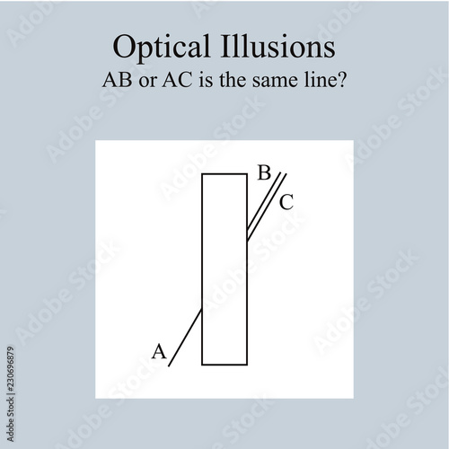 Optical illusion: straight line interrupted by a rectangle. What is its continuation?