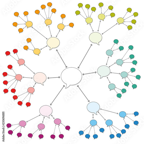 Colored speech bubbles. Symbol for information and knowledge sharing, teaching, discussing, passing it on, for rumors or a colorful gossip factory.
