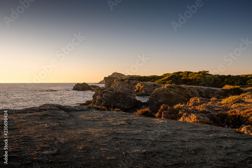 Sunset on rhe rocks in six-fours france