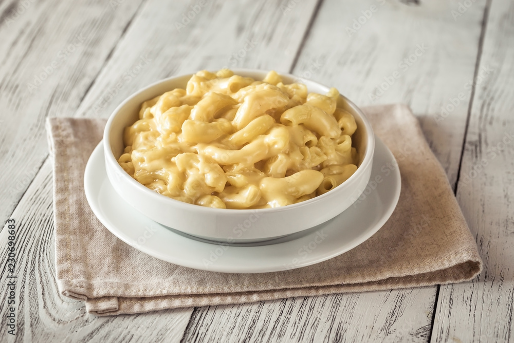 Portion of macaroni and cheese Portion of macaroni and cheese