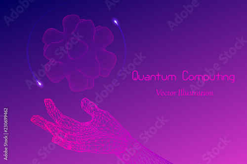 Vector Quantum Computing Concept  -  Hi-Tech Template - Emblem of Qubit, AI,  Cryptography, Big Data, Cryptanalysis,Virtual Reality etc 
