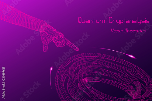 Vector Quantum Cryptanalysis Concept  - Hi-Tech Design - Emblem of Artificial Intelligence,  Signal Cryptography, Big Data, Cryptanalysis,Virtual Reality etc 
