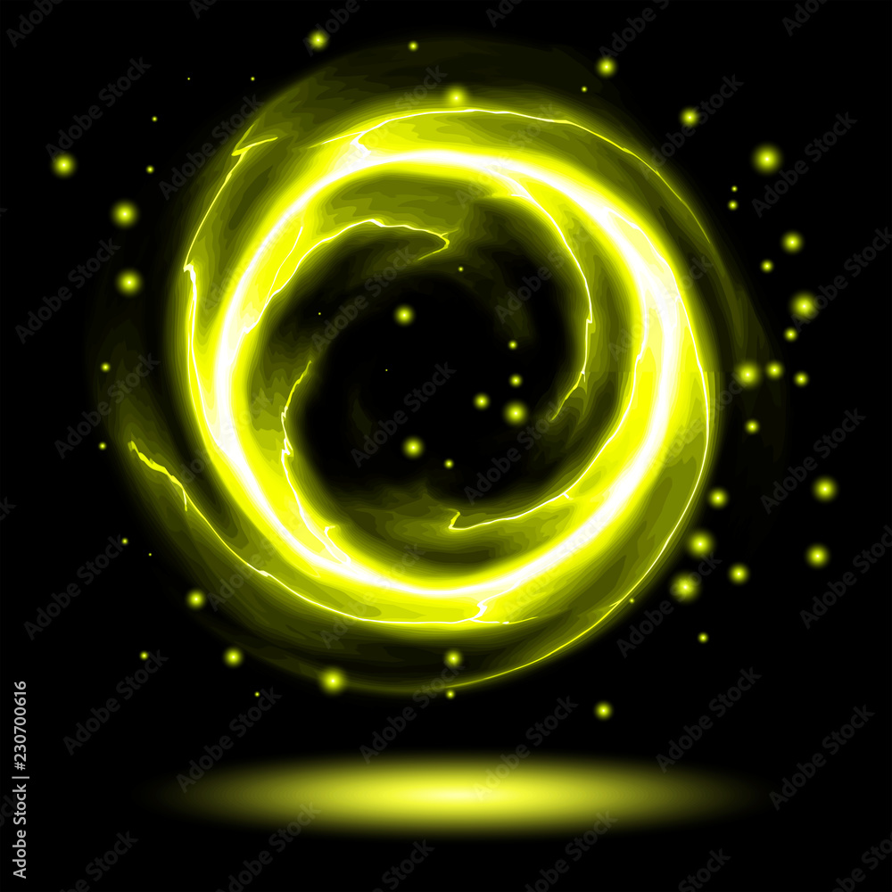 Yellow Flame Fire Ball - Rotating Vortex Plasma Ball - Abstract Glow Plasm  Background Stock Vector