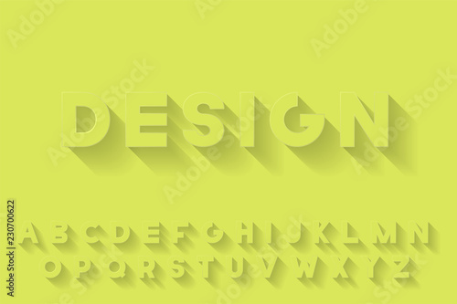 Modern stylized font with shadow, creative english alphabet, bold latin letters