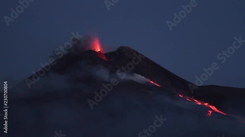 Volcano Etna eruption - Explosion and lava flow in Sicily