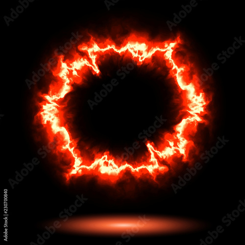 Red Burning Ring - Vector Hot Flame Annulus with Tongues  - Abstract Fire Background 
