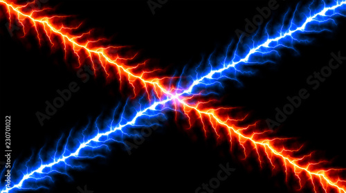 Red and Blue Lightnings - Vector Cold and Hot Plasma Intersection  - Abstract Thunderbolts Battle Plasm Background 
