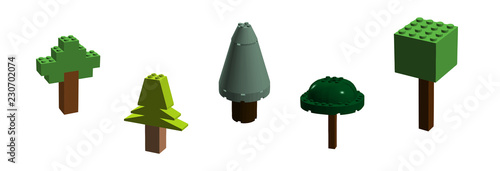 Vector Concept Tree Crown Collection - Isolated Isometric 3D Pixel Art Like Design
