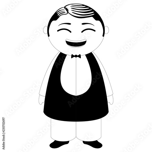 Asian waiter cartoon character. Vector illustration design