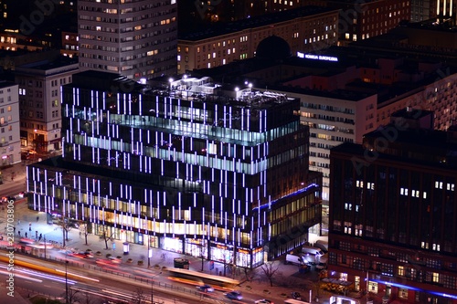 Aerial view of city. Downtown city at night.