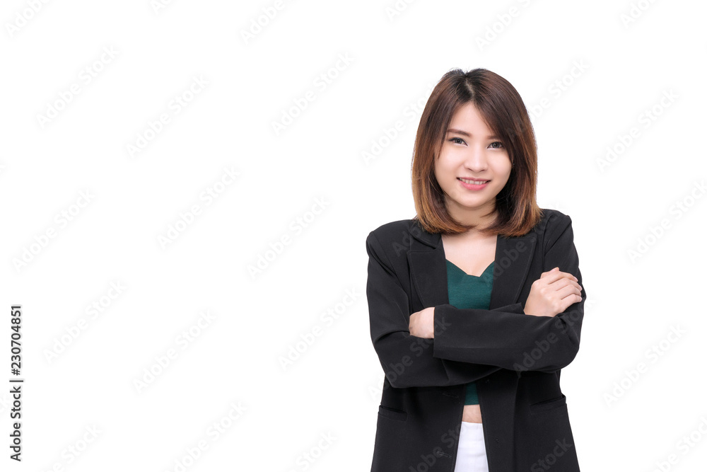 Happy successful young business woman looking at camera isolated on white background. Happy successful young business woman looking at camera isolated on white background.